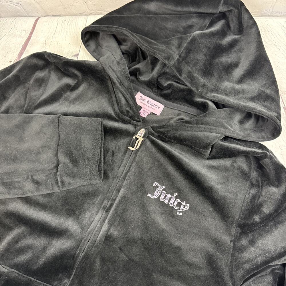 Juicy Couture Y2K Black Velour Rhinestone Bling Tracksuit Size XXL